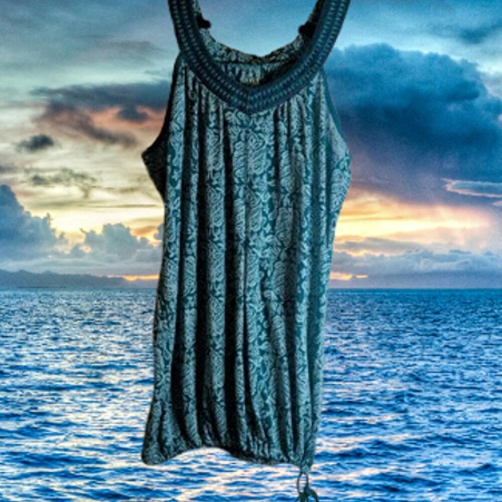 A.N.A. large lightweight sleeveless blue cotton blend draw string woman's blouse